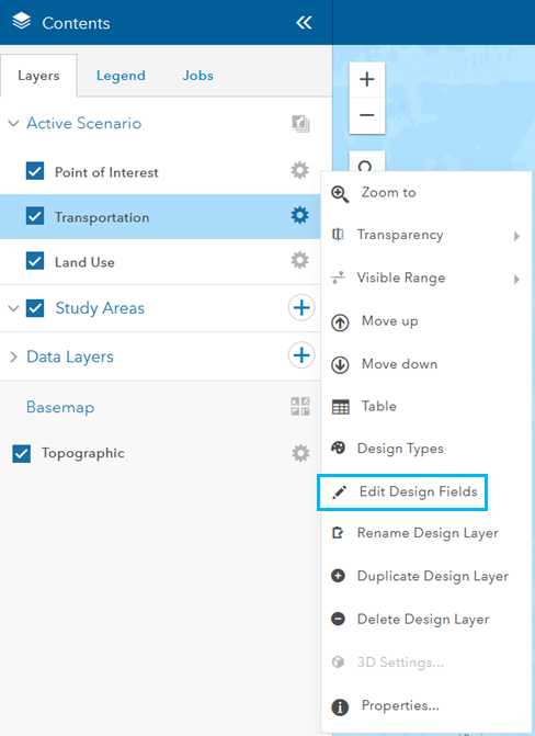 Active Scenario Options menu with the Edit Design Fields option highlighted