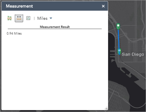 Distance measurement result with geometry on map