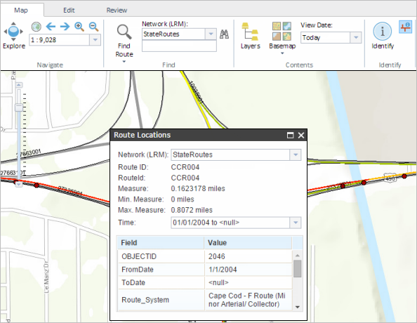 The result of the Identify Route Locations tool